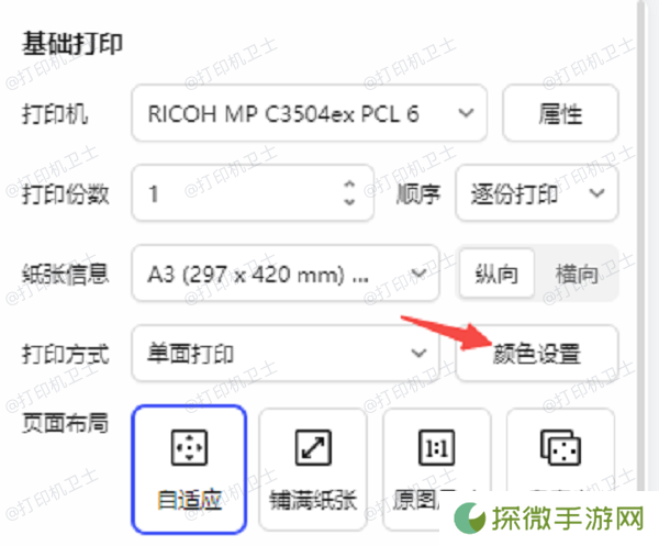 在应用程序中设置黑白打印